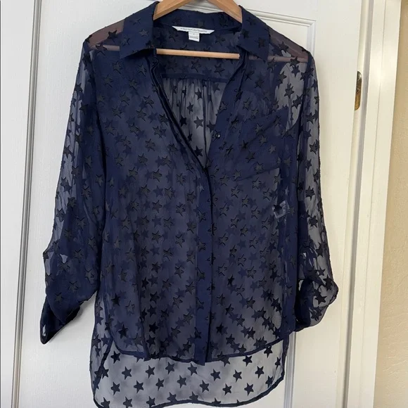 Diane von Furstenberg Lorelei Two Blouse in Ink & Black Size 4 - Picture 2 of 8